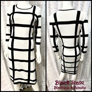 Black/White cross checked 3/4” sleeved knit dress by Liz Claiborne. Sz Md